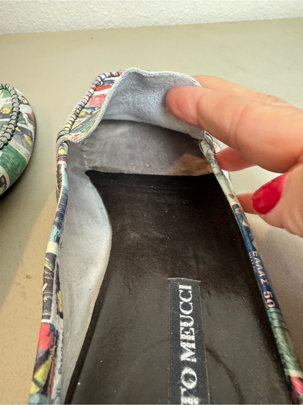 Vintage Sesto Meucci Made In Italy Postage Stamp Print Moccasins Mules Size 9.5 - Picture 7 of 12